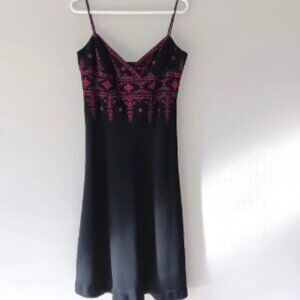 Jones New York Fit & Flare Spaghetti Strap Black Dress, Pink Embroidery, Size 6